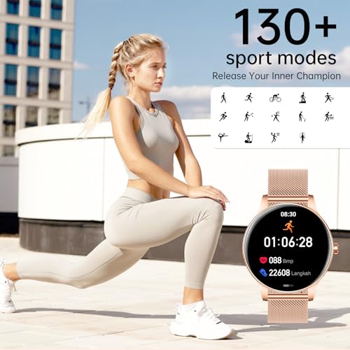 Image of Smart Watch for Women(Answer /Make Calls), 1.27 inch HD Screen Fitness Tracker with Heart Rate /Sleep Monitor, 130+ Sport Modes IP68 Waterproof Activity Tracking, Smartwatch for Android Phones iPhone