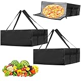 Große Kühltasche Pizzatasche 2 Stück, Faltbar Isoliertasche Pizza,Pizza Liefertasche,Thermo Picknick Tasche,für Camping Picknick Lieferung Von Lebensmittel (Schwarz)