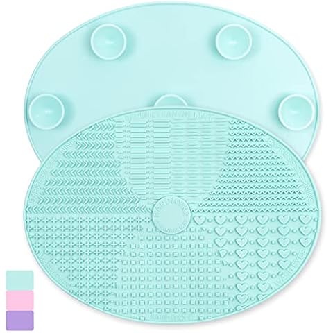 Makeup Brush Cleaner Mat Silicone Brush Cleaning Mat Big Size Make Up Brush Clean Pad with Suction Cup for Makeup Brush Cleaning (Green) Cover
