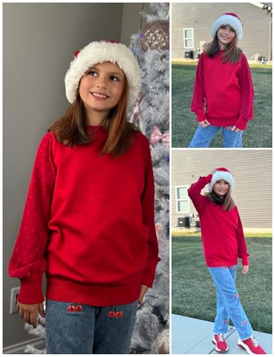 Image of Arshiner Girls Puff Long Sleeve Sweaters Crewneck Lace Polka Dot Casual Knit Tops Pullover Jumper Outwear for Kids