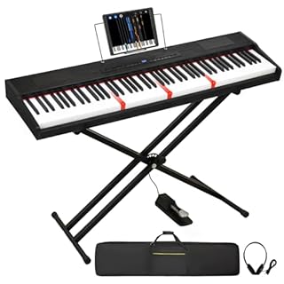 MSTNE Digital Piano 88 Key Semi Weighted Keyboard, Piano Keyboard 88 Key for Beginners with Lighted Up Keys, Portable Electric Piano with Adjustable Stand,Carrying Case,Sustain Pedal,Headphone (Black)