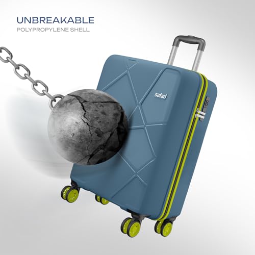 Image of Safari Pentagon Neo 8 Wheels Carry on Cabin Trolley Bag, Hard Case Polypropylene with 360 Degree Wheeling Luggage for Men & Women, Suitcase for Travel, Ink Blue, 55cm, Small