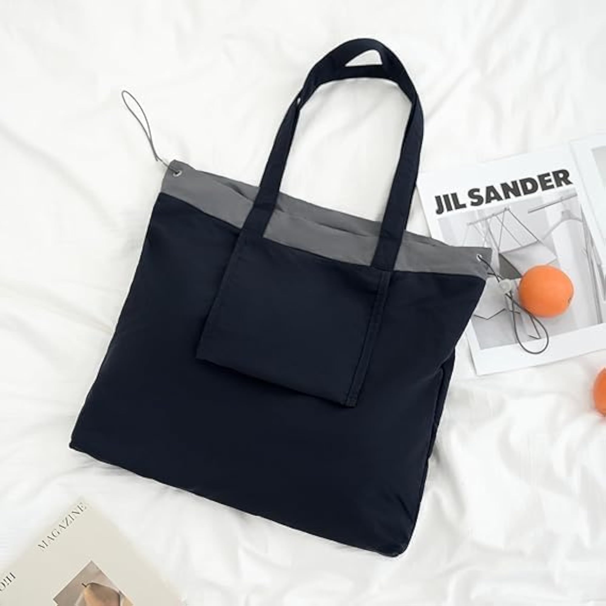 Women's Navy Blue Nylon Drawstring Tote Bag, Lightweight