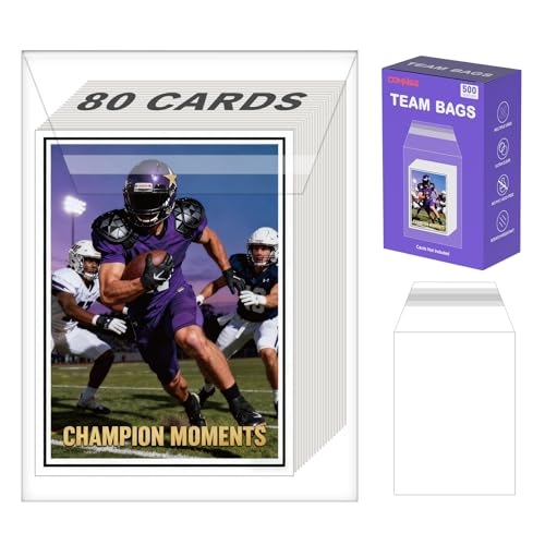 Oversized Team Bags for Trading Cards - Large Size Resealable Card Sleeves Perfect for 80 Loose Cards 35PT to 360PT Toploaders & Magnetic Card Holders Semi Rigid Card Holder Storage(500 Count)