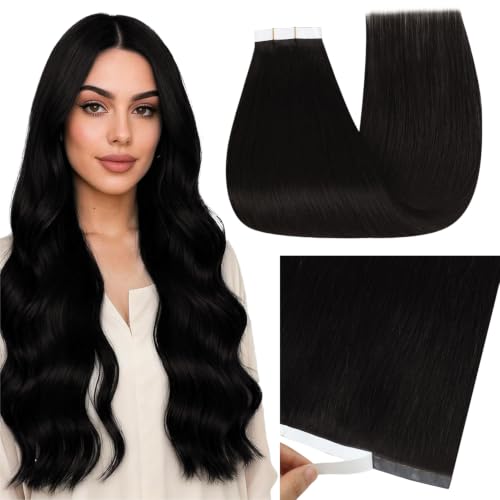 Image of Full Shine Tape in Weft Hair Extensions, Natural Black 18 Inch