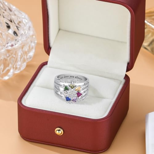 Personalized Sterling Silver Mothers Ring with 1-9 Birthstones for Mom Engraved Name Ring for Women Custom Family Ring for Wife Grandmother Jewelry Gifts Promise Rings for Her3