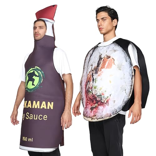 Disfraz de sushi para cosplay, trajes de cosplay de salsa de soja, divertido conjunto de disfraz de pareja para actividades de Navidad, reuniones familiares, festivales, carnaval