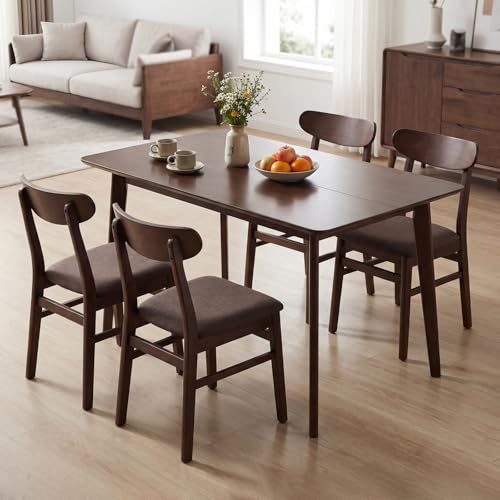 Giantex Dining Table for 4, 47\" Rectangular Wooden Kitchen Table with Solid Rubber Wood Legs, Mid Century Modern Dinner Table for Dinette, Living Room, Home Office (Walnut)