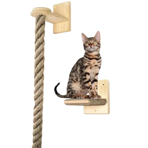 Rascador para gatos de pared con cuerda y doble plataforma miniatura 5
