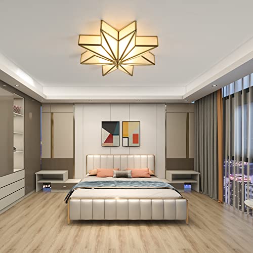Aeyee Brass Flush Mount Ceiling Light Star Shaped Lighting Fixture 4 Lights Bedroom Ceiling Lamp With Glass Shade  thumb #4