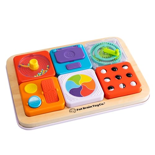 Image of Fat Brain Toys PlayTab Essentials, Modular Sensory Activity Board, Busy Board for Toddlers and Babies Ages 12 Months+