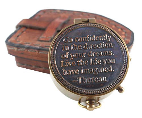Vintage Navigation Instrument Unique Design Magnetic Maritime Ship Sailor Device Finder Item Nautical Leather Case Antique Brass Quote Compass By Thoreau Collection #TOP11