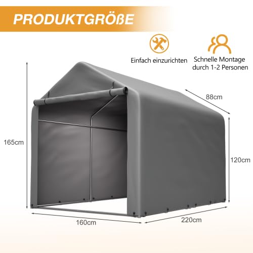 Garage per bicicletta con porta a rullo, 160 x 220 x 165 cm, resistente alle intemperie, in polietilene, per biciclette, moto e attrezzi da giardino, salvaspazio, per giardino, terrazza, cortile