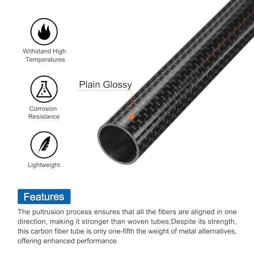 QUARKZMAN 1 Stück Kohlefaserrohr 16 x 18 x 420 mm glänzende Oberfläche Stab 3K gewickeltes reines Kohlefaser-Rundrohr für RC-Flugzeug Multicopter Quadcopter