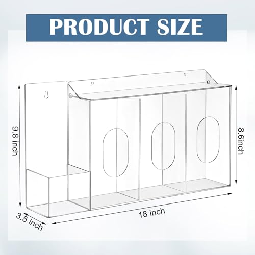 Image of CroBlissful 4 Compartment Hygiene Dispenser Station Wall Floating Glove Holder with Wall Mount Tissue Box Holder Use in Office Hospital for Face Masks, Gloves, Hand Sanitizer Medical Supplies