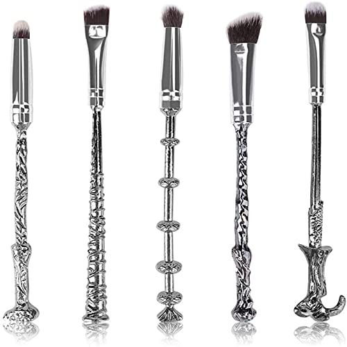 Potter Makeup Brush Set, 5pcs Metal Handle Wand Makeup Brushes Set Magic Wand Brush Gift Set Eyeshadow Brush For Foundation Blending Blush Concealer Eyebrow