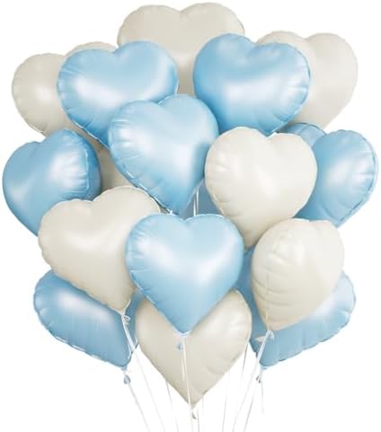 Herz Folienballon 24 Stück,Cremeweiß Blau Herz Helium Luftballons,Heliumballon Herzen,Herzluftballons,Herzform Folienluftballon Herzballons für Geburtstag Hochzeit Valentinstag