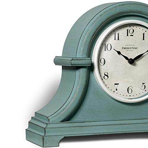 Presentime & Co. Mantel Clock Vintage Farmhouse Series, Napoleon Desk & Shelf Clock, 13 x 10 inch, Domed Lens, Quartz Movement, ABS Plastic Case, Aged Teal Finish (Home/Tabletop Decoration)
