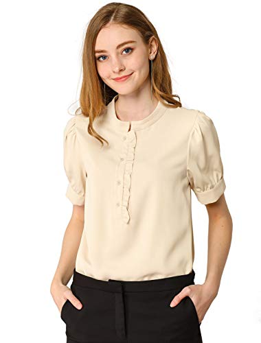 Allegra K Women's Vintage Work Office Blouse Puff Sleeve Ruffled