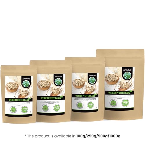 Alpi Nature Pfeffer weiß ganz 500g, weißer Pfeffer ganz, weiße Pfefferkörner, Pfefferkörner weiß