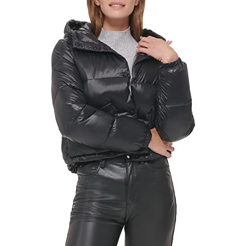 Calvin Klein Women's Lightweight Cropped Hooded Snap Pockets Puffer2