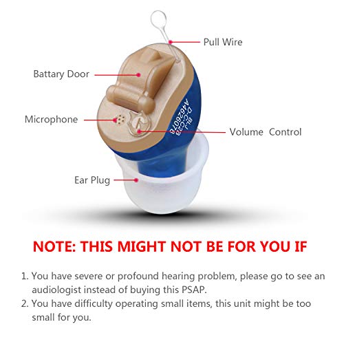 Blj Hearing Amplifier For Seniors And Adults With Noise Reduction And Feedback Cancellation Cic Personal Sound Amplifier, 7 Batteries And 9 Ear Domes (Left Ear) #TOP1