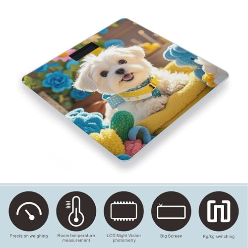 Báscula de baño digital diseño cachorro maltés resistente vidrio templado miniatura 3