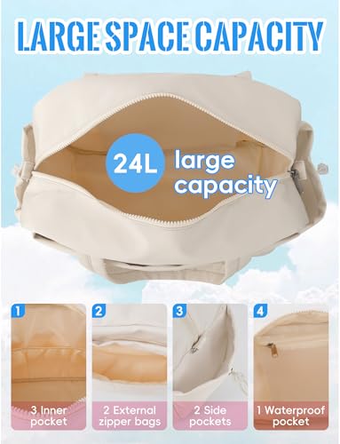 Duffle Bag for Travel Lightweight Carry on Weekender Duffel Bag Crossbody Bags for Women Water Resistant Beige4