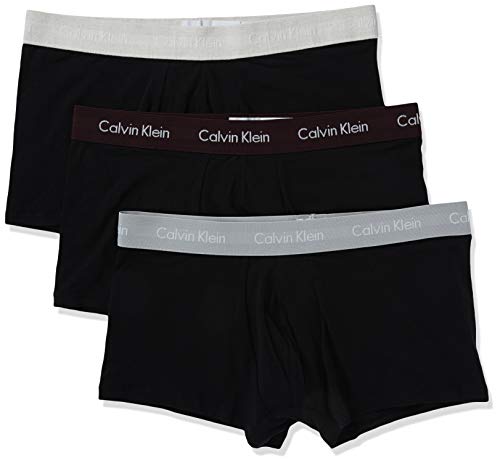 Calvin Klein Men's Cotton Stretch Low Rise Trunks, Black Bodies W/Jet Gray/Oatmeal Heather/Raisin Torte, Large
