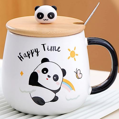 Image of BonZeal Ceramic Birthday Gift for Kids Happy Time Panda Mug with Lid Spoon Printed Tea Coffee Cup Christmas Gifts for Boys Girls Secret Santa Gifts Gift for New Year Mugs for Coffee 400 ml