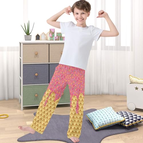 Boy's Pants Ice Cream Pink Jogger Pants Elastic Waist Long Bottoms Trousers with Pockets 6-14 Years4
