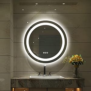 Amorho Ronde LED badkamerspiegel met verlichting 500mm Shatterproof badkamerspiegel met verlichting aanraakschakelaar…