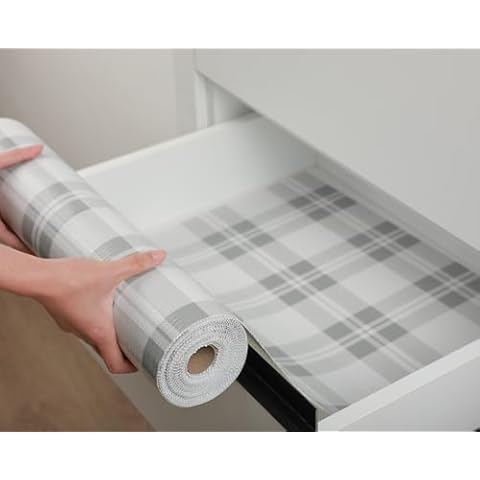 2 Rolls Shelf Liner for Cabinet Non Adhesive Non-Slip Strong Grip Protection Kitchen Cabinet (Grey, 12 in x 10 FT + 18 in x 10 FT) Cover