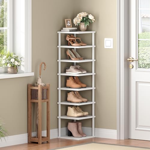 HOOBRO Vertikales Schuhregal, 8-lagiges Schuhregal, schmales Schuhablage, Schuhschrank, Schuhständer, Verdrehstruktur, für Eingang, Flur… – Ansicht 2
