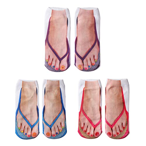 Gumfolk Flip Flop Funny 3D Print Girls Foot Socks - Womens No Show Socks 3 Pairs (6-11) brown one size