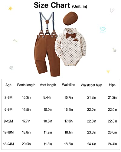 Disaur Baby Boy Clothes Suits, Gentleman 4Pcs Outfit Dress Romper + Beret Hat + Suspender Pants + Bow Tie Wedding Set 3-24 Month(Beige,9-12 Months) #TOP6