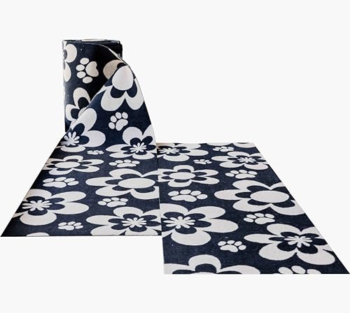 Pet Rebellion Stop Muddy Paws Dog Runner | Custom Length, By The Metre Floor Protection, Stops Dirt and Mud | Non-Slip, Absorbent, and Machine Washable | Flower Black