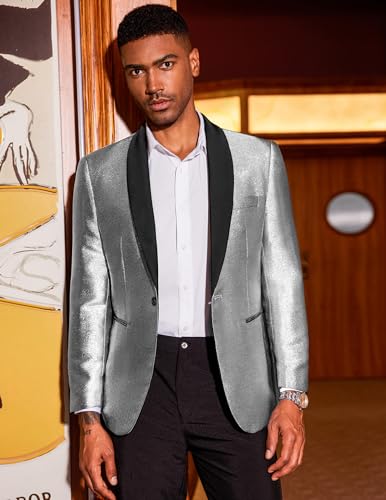 COOFANDY Men's Tuxedo Jacket Slim Fit Shawl Lapel Blazer One Button Suit Jackets for Party Prom Wedding Dinner3