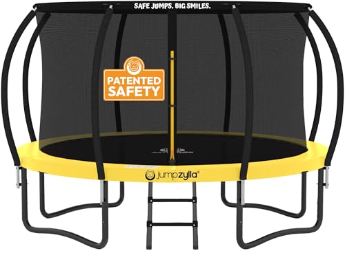 Image of JUMPZYLLA Trampoline Outdoor 8FT 10FT 12FT 14FT 15FT 16FT with Enclosure and Ladder, ASTM Approved Recreational Trampoline for Kids and Adults, Anti-Rust Coated Frame