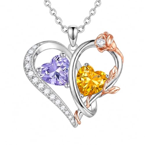 TIGER RIDER Rose Birthstone Necklace with June & November Pendant