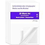 ANHELUS PAPER & DECO – 25 Din A4 Selbstklebendes Vinyl Aufkleberpapier Weiß Matt
