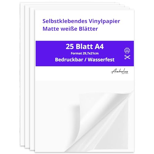 25 Din A4 Selbstklebendes Vinyl Aufkleberpapier Weiß Matt