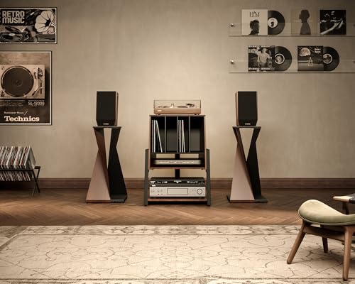 FITUEYES DESIGN Plattenspieler Tisch Hifi Rack Für Plattenspieler Schallplatten Kompaktanlage Plattenspieler Regal Modern elegant Eiffel Serie