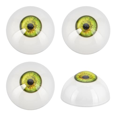 PH PandaHall 4pcs Scary Eyeballs 32mm Realistic Eyes Acrylic Craft Eyes Half Round Human Eyes Large Eyeballs for Halloween Party Decoration Art Sculptures Props Puppets Jewelry Making, Green Yellow