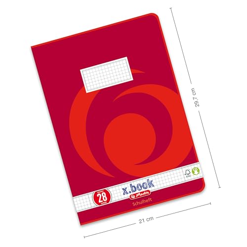 Herlitz 3322807 Schulheft (A4, kariert mit Rand, Lineatur 28) 16 Blatt, 10er Packung (A4. kariert mit Rand, Lineatur 28)