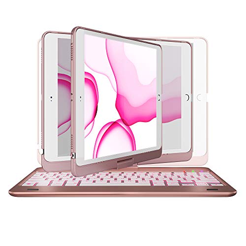 Ipad Keyboard Case For Ipad 2018 (6Th Gen) - Ipad 2017 (5Th Gen) - Ipad Pro 9.7 - Ipad Air 2 & 1 - Thin & Light - 360 Rotatable - Wireless/Bt - Backlit 10 Color - Ipad Case With Keyboard (Rose Gold) #TOP3