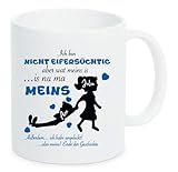 Farbwuselei Tasse Ich bin nicht aber wat meins is nu ma mein Angeleckt Mann und Frau Witzig Ende der Geschichte Individuell mit Namen (Tasse weiß - Blau)