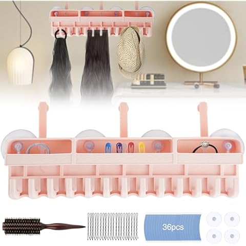 Silicone Hair Extension Holder,Durable Braiding Hair Rack Wall Mounted Wig Holder Wig Storage for Multiple Wigs for Styling,Washing,Drying,Clip-in,Wig Stand Organizer for Barber Shop,Home (Pink) Cover