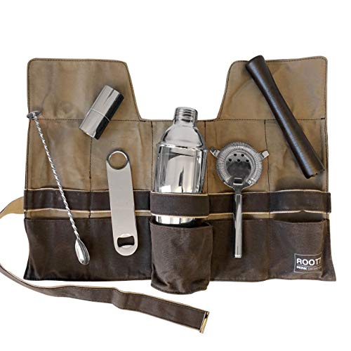 Mixology Bartender Kit | Premium Silver Cocktail Set | 6-piece | Cocktail Shaker Set including Cocktail Shaker 19 oz, Bar Blade, Jigger, Wood Muddler, Cocktail Strainer, Bar Spoon and Wax Canvas Bag