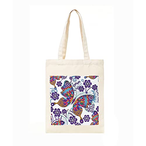 AISEN DIY Diamond Painting Utile Sac à Main, 5D Diamant Partiel Point de Croix Sac de Courses Écologique, Pliable Convient pour Shopping Voyage Pique-nique, Cadeau Créatifs Femme Papillon-3 Cover